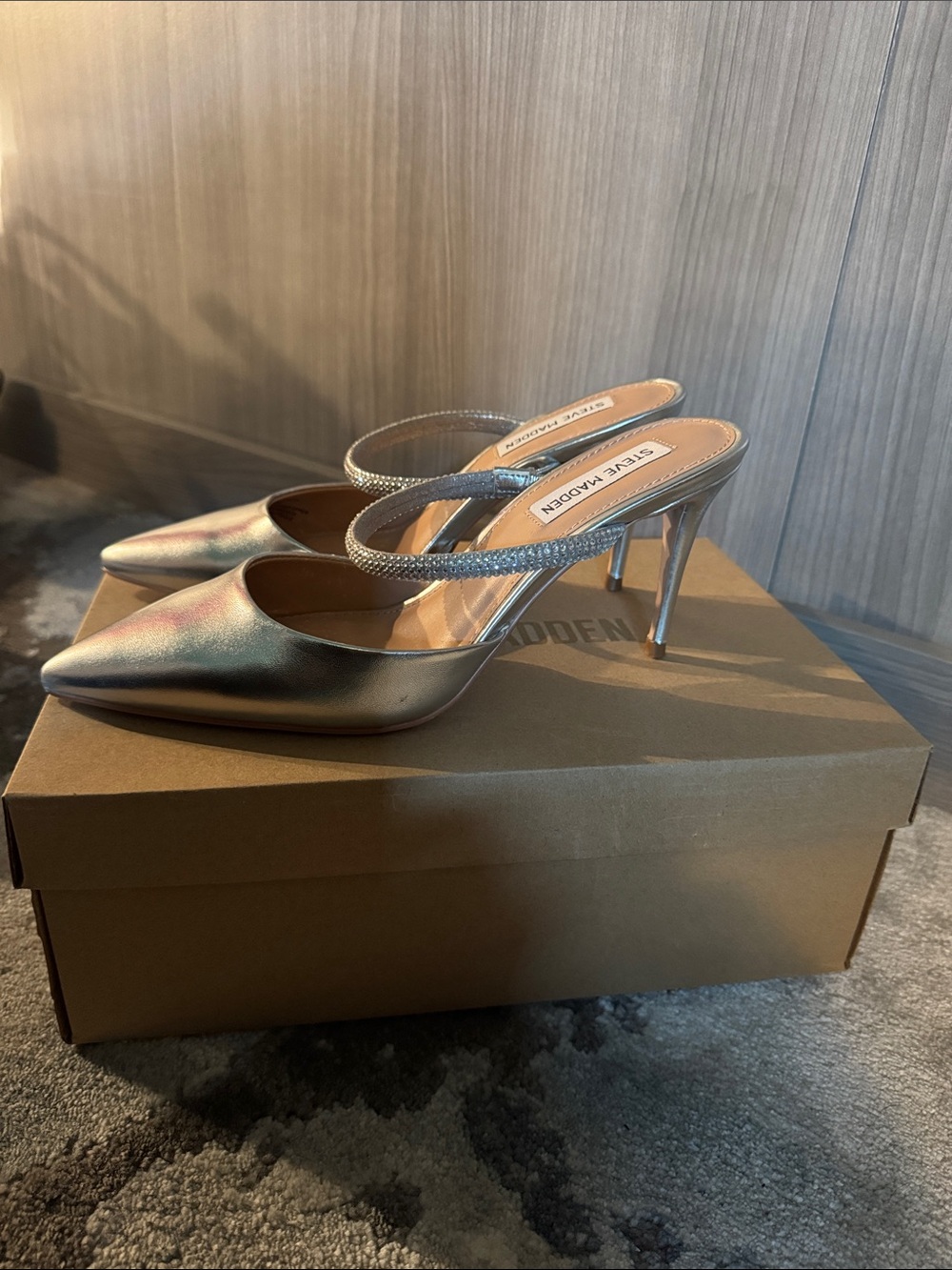 Steve Madden Silver Pointed Crystal-Embellished Slip-On Mules - Picture 4 of 4